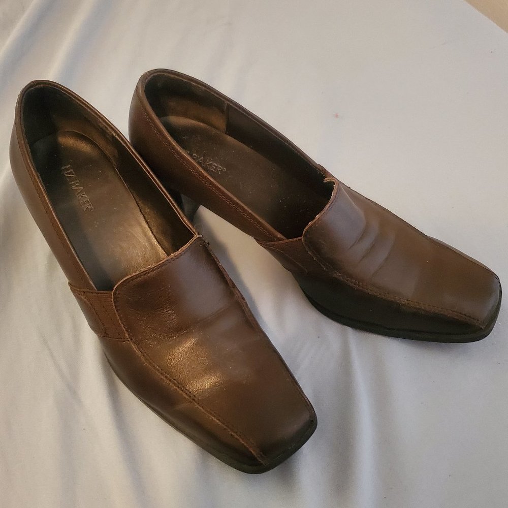 Liz Baker block heel slip on dress loafers